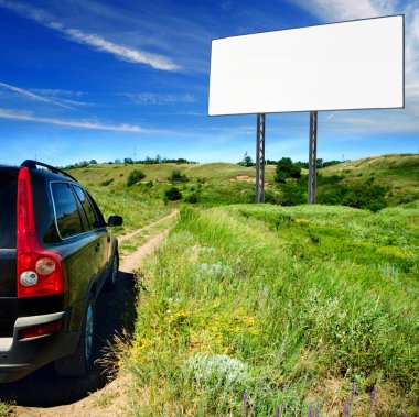 Blank billboard in the beautiful landscape, appropriate for your ady clipart