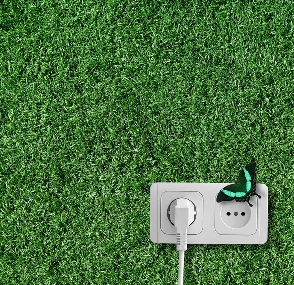 Plug and socket on the grass — Stock Photo, Image