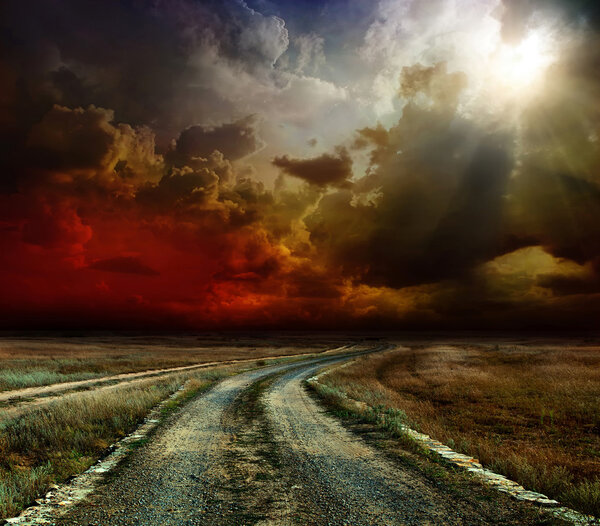 The road through the old grass field