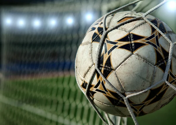 Football. The ball flies into the net gate — Stock Photo, Image