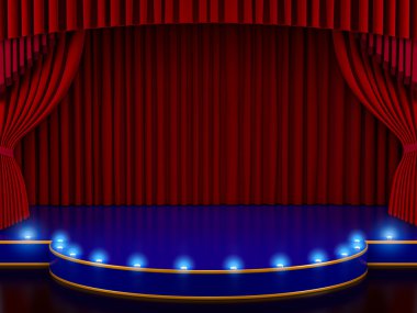 Empty stage with red curtain (3d render) clipart