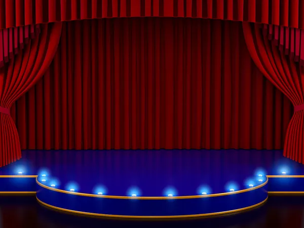 Estágio vazio com cortina vermelha (3d render ) — Fotografia de Stock