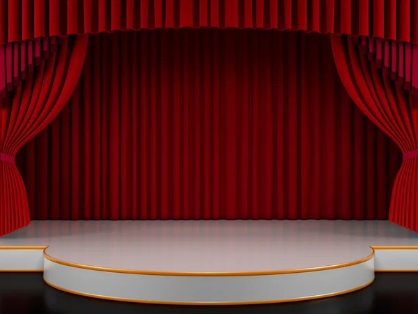 Leere Bühne mit rotem Vorhang (3D-Rendering)) — Stockfoto