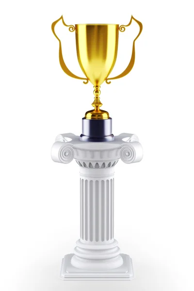 Copo de troféu dourado em um pedestal — Fotografia de Stock