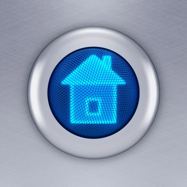 Stalowy przycisk z symbolem domek — Zdjęcie stockowe