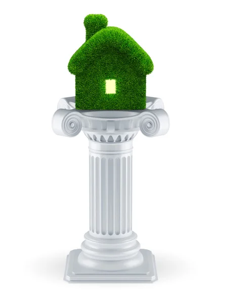 Casa de grama em um pedestal (3d render ) — Fotografia de Stock