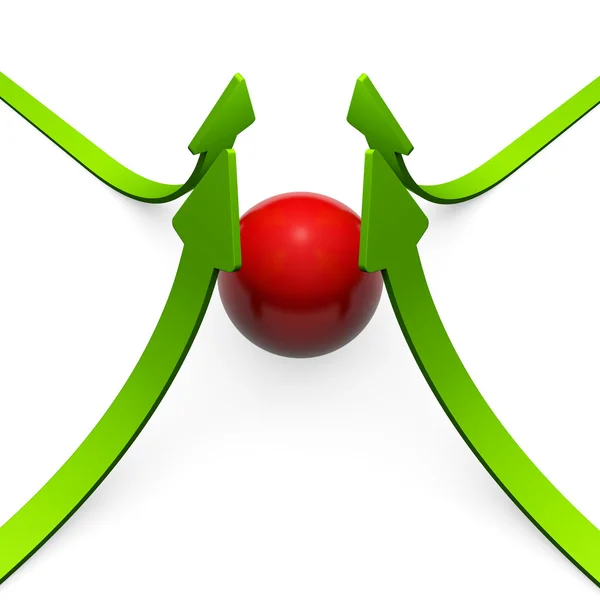Flechas 3D y esfera roja (renderizado 3D ) — Foto de Stock