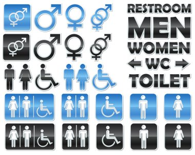 Set of glossy signs for restrooms clipart