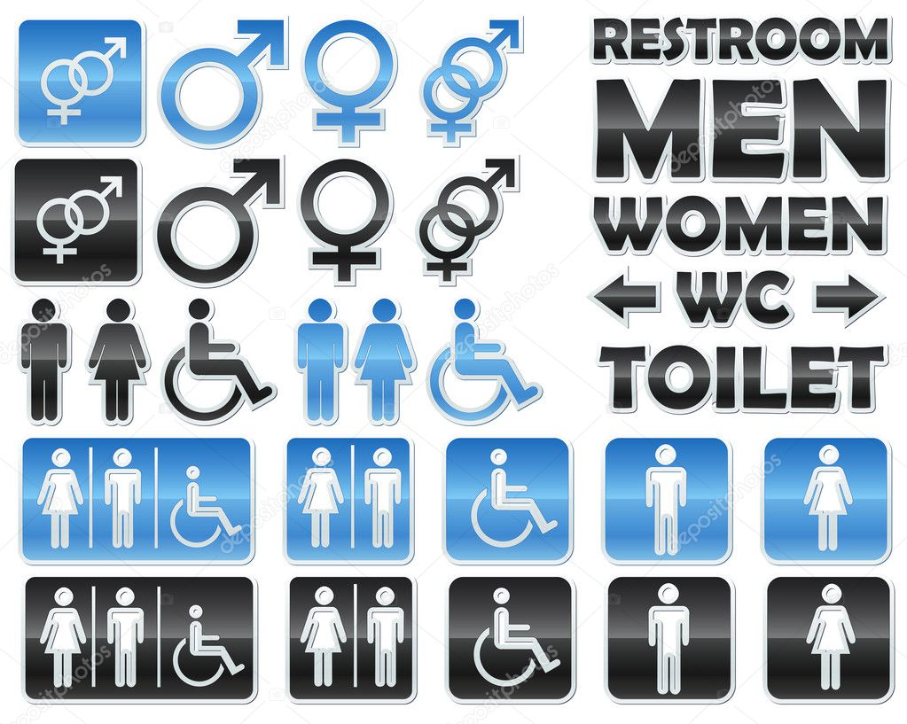 Set of glossy signs for restrooms