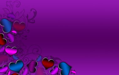 Colored hearts making the left border on a purple background clipart