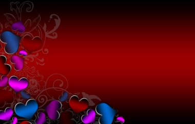 Colored hearts making the left border on a darken red background clipart