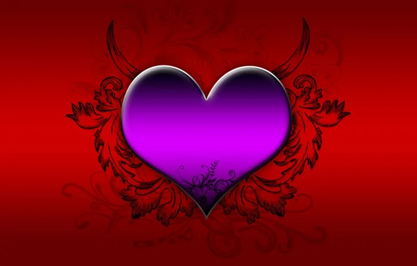 Gran corazón púrpura sobre un fondo rojo oscuro — Foto de Stock