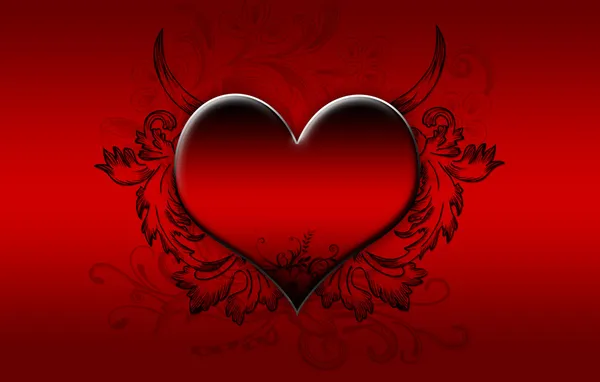 Grande coração vermelho em um fundo vermelho escuro — Fotografia de Stock