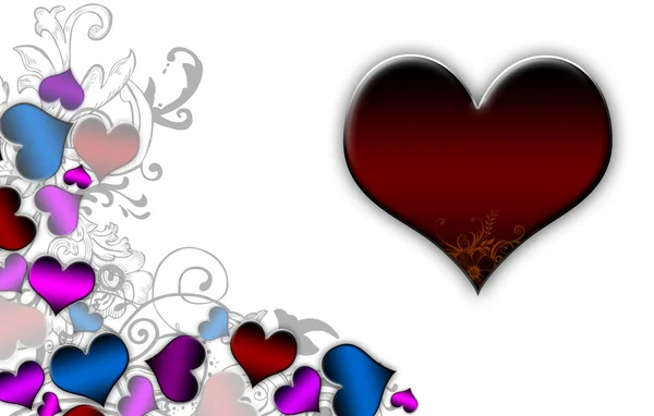 Farbige Herzen, die den linken Rand auf weißem Hintergrund bilden — Stockfoto