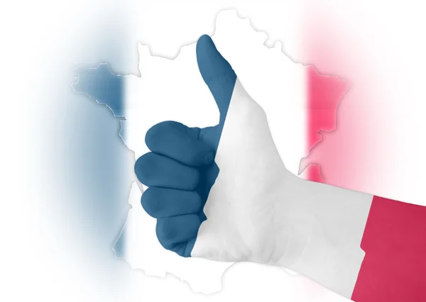 Thumb up with digitally body-painted France flag — Stock Photo, Image