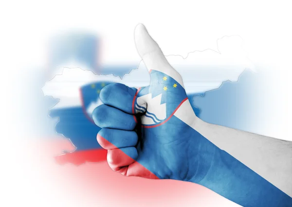 Pulgar hacia arriba con la bandera Eslovenia pintada digitalmente —  Fotos de Stock