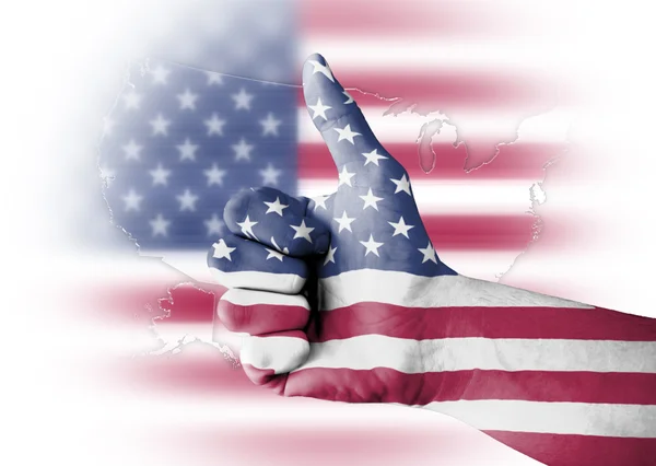 Αντίχειρα επάνω με ψηφιακά ζωγραφισμένα στο σώμα σημαία ΗΠΑ — Φωτογραφία Αρχείου