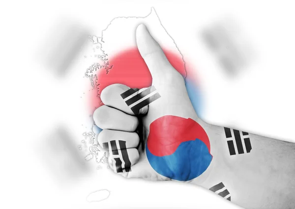 stock image Thumb up with digitally body-painted South Korea flag