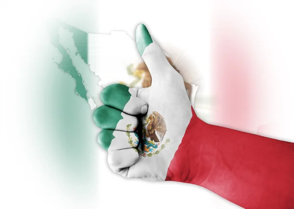 Pollice con bandiera messicana dipinta digitalmente Foto Stock Royalty Free