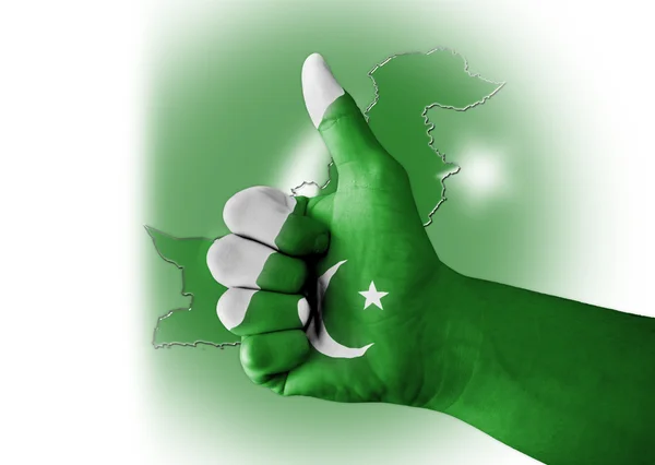 Пальцем вверх с выкрашенным в цифровой цвет флагом Пакистана. Стоковое Изображение
