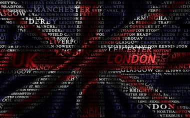 Word cloud formed from the cities of UK clipart