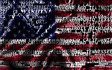 Word cloud formed from the cities of USA clipart