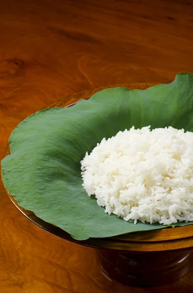 stock image Portrait of steam rice on lotus leaf