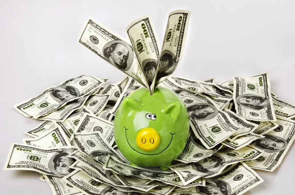 Money and piggy bank — Stock Photo, Image