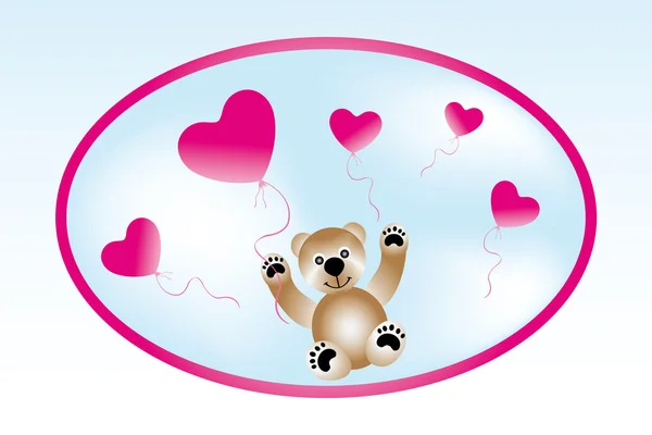 Teddy ile kalp balonlar — Stok Vektör