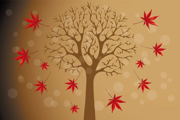 Árbol de otoño con hojas que caen — Vector de stock