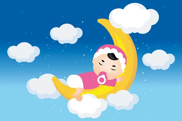 Dreaming baby on the moon — Stock Vector