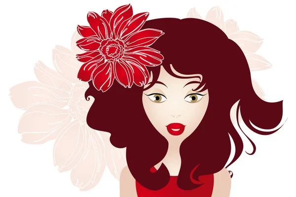 Fille aux cheveux roux et fleur — Image vectorielle