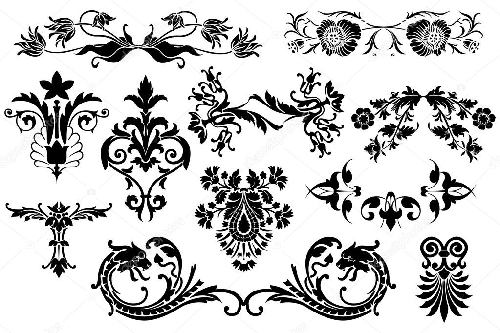 Floral calligraphic vintage design elements and vintage flowers