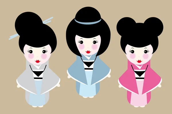 stock vector Japanese dolls