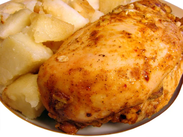 Roast chicken with spices and fried potatoes — Stock Photo, Image