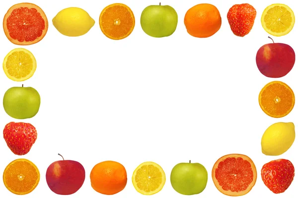 Marco de frutas y bayas con fondo blanco —  Fotos de Stock