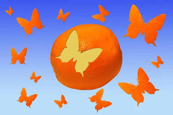 Naranja y mariposas contra el cielo —  Fotos de Stock