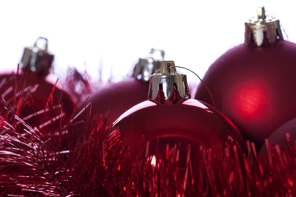 Red ribbons and balls in Christmas — Stock Photo, Image