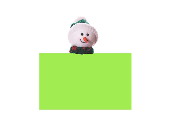 Christmas green card with snowman — Stock Photo, Image