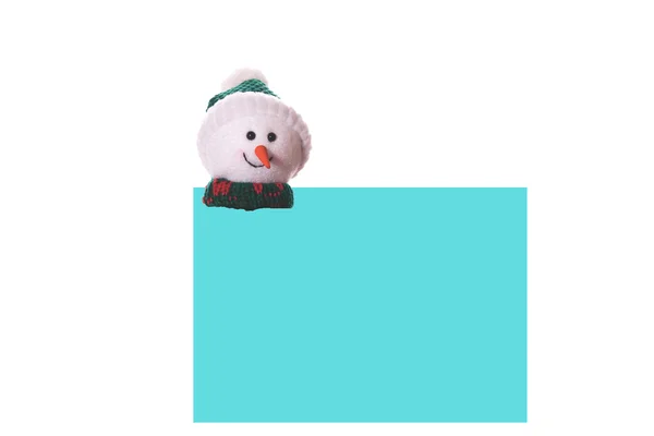 雪だるまと青いクリスマス カード — ストック写真