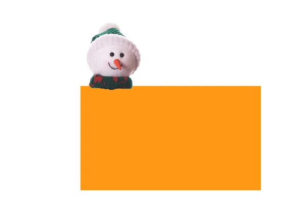Tarjeta naranja de Navidad con muñeco de nieve —  Fotos de Stock