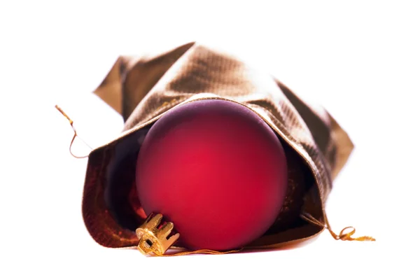 stock image Gold bag with red Christmas balls