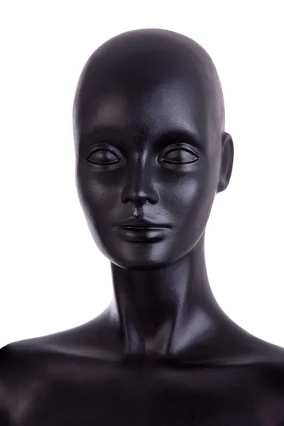 stock image Front view of a black mannequin dummy head isolated on white background, studio shot
