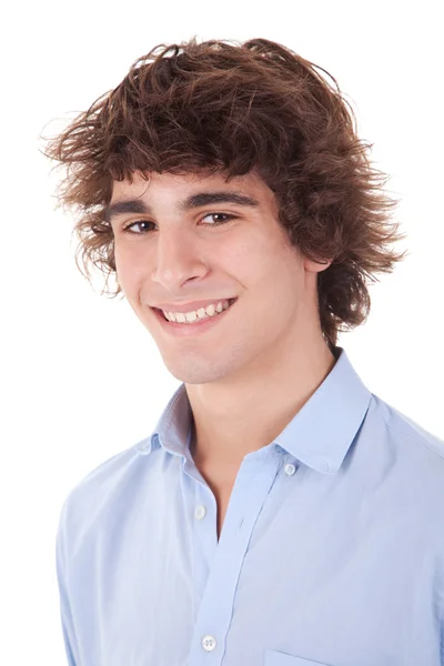 Χαριτωμένο αγόρι, χαμογελώντας, απομονωμένα σε λευκό, studio που γυρίστηκε — Φωτογραφία Αρχείου