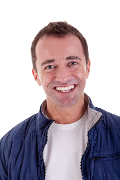 Portrait d'un bel homme d'âge moyen heureux, sur fond blanc. Plan studio — Photo