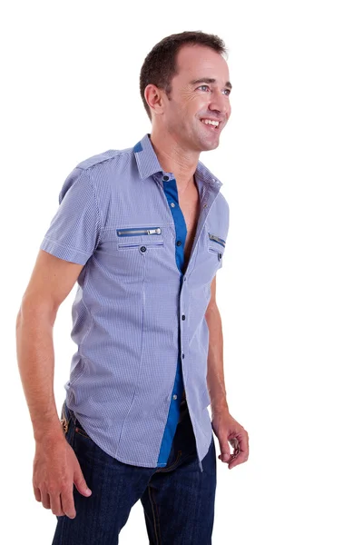 Porträt eines gutaussehenden glücklichen Mannes mittleren Alters auf weißem Hintergrund. Studioaufnahme — Stockfoto