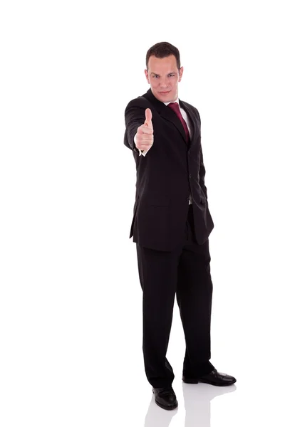 Hombre de negocios dando su consentimiento, con el pulgar hacia arriba, aislado sobre fondo blanco. Captura de estudio . —  Fotos de Stock