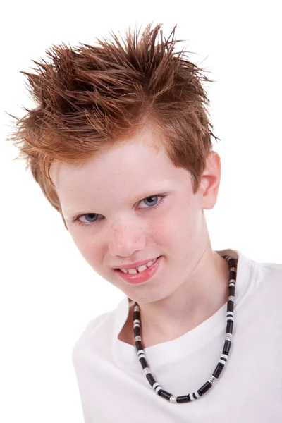 Cute blond Boy smiling, isolated on white, studio shot — Stock Photo, Image