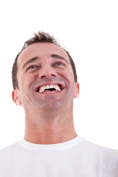 Портрет красивого мужчины средних лет счастливого, на белом фоне. Снимок студии — стоковое фото
