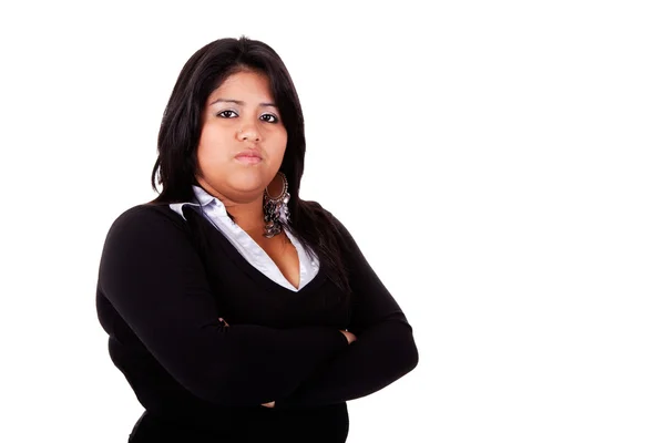 Large latin woman angry, isolated on white studio shot — Stock Photo, Image
